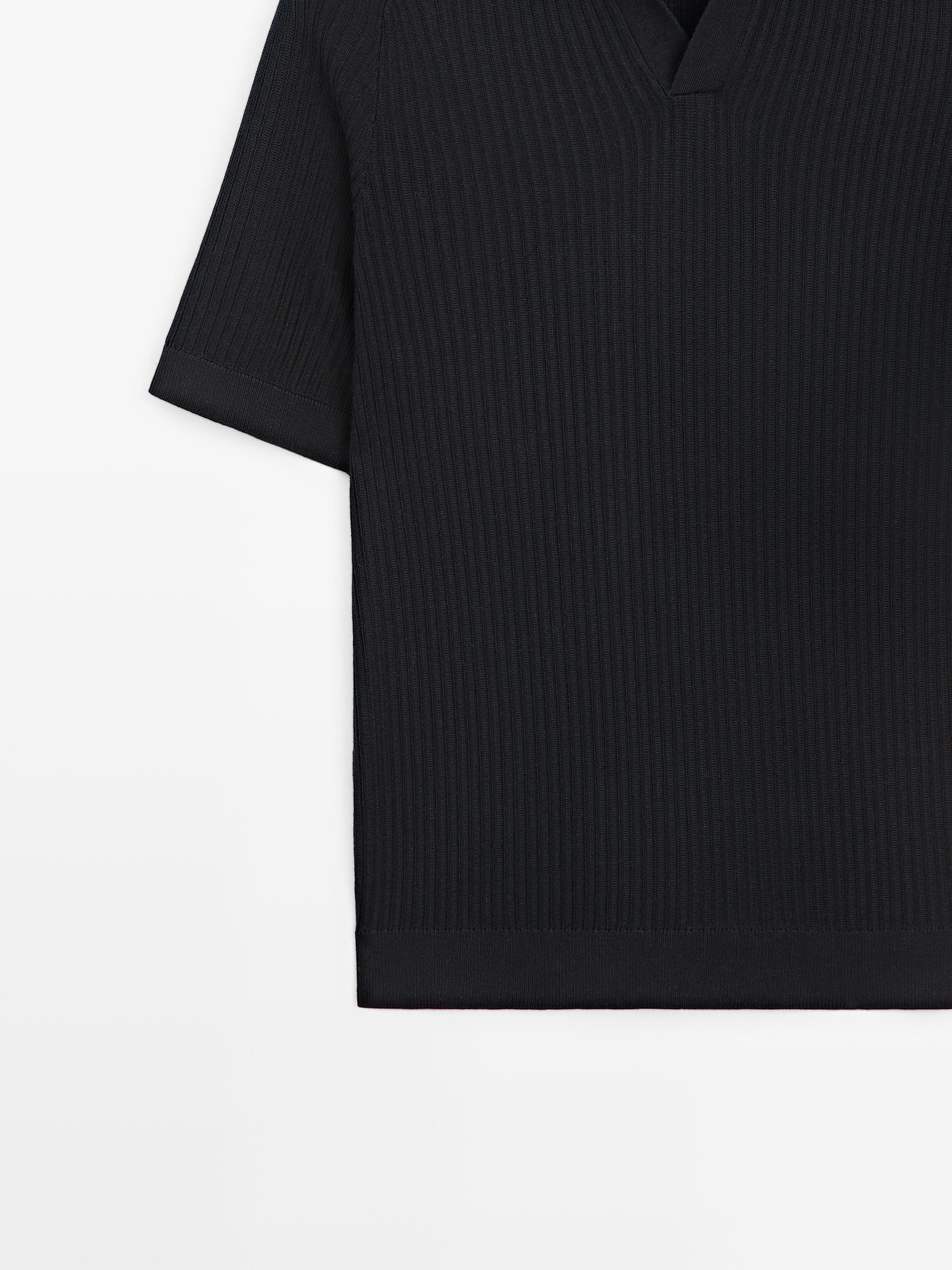 Pull polo en maille côtelée de coton